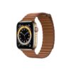 Apple Watch Series 6 42MM Gold Stainless Steel GPS Cellular Leather Loop saddle brown