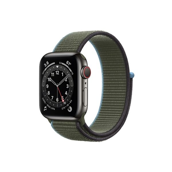 Apple Watch Series 6 42MM Graphite Stainless Steel GPS Cellular Sport Loop INVERNESS GREEN