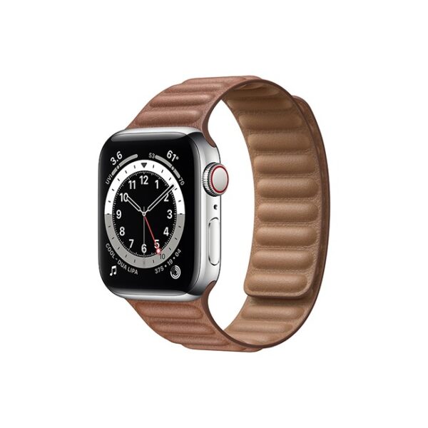 Apple Watch Series 6 42MM Silver Stainless Steel GPS Cellular Leather Link saddle brown