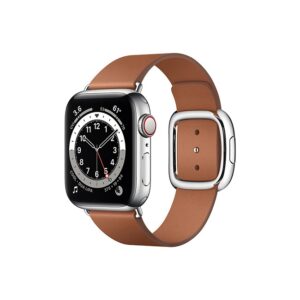 Apple Watch Series 6 42MM Silver Stainless Steel GPS Cellular Modern Buckle Saddle brown