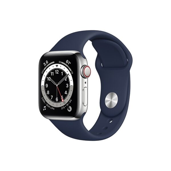 Apple Watch Series 6 42MM Silver Stainless Steel GPS Cellular Sport Band deep navy