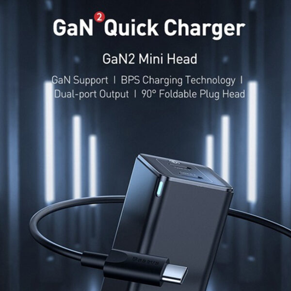 Baseus GaN 45W Dual Type C Mini Quick Charger US Plug 2