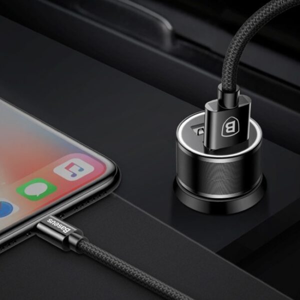 Baseus Small Screw 3.4A Dual USB Car Charger with Lightning Cable 2