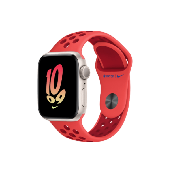 Apple Watch SE 2nd Gen 40MM Starlight Aluminum GPS – Bright Crimson Gym Red Nike Sport Band