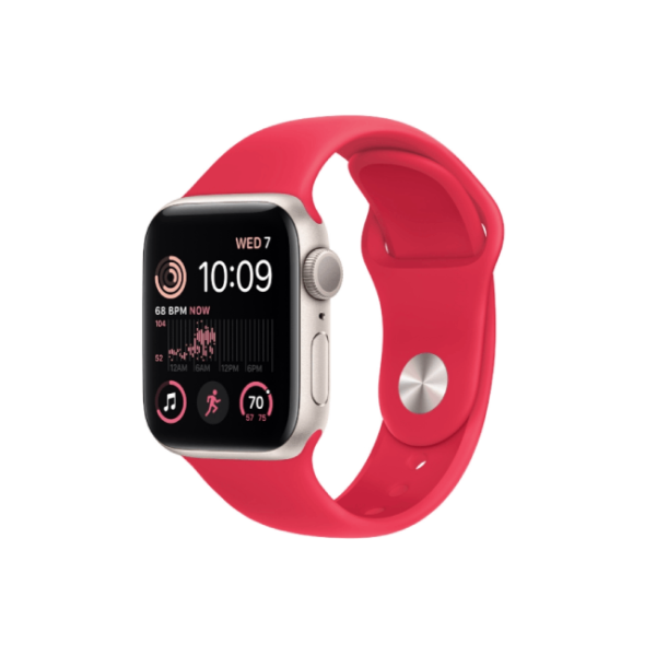 Apple Watch SE 2nd Gen 40MM Starlight Aluminum GPS – Red Sport Band