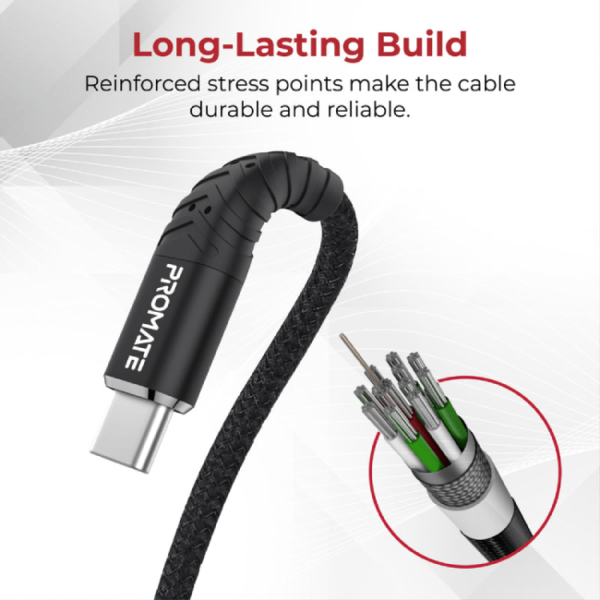 Promate Fabric Braided USB Type C Cable 3