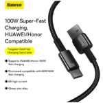 Baseus Tungsten Gold 100W Fast Charging USB to Type C Cable 3