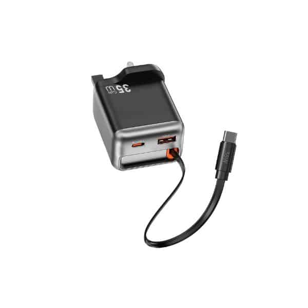 WIWU WI G09 Helix GaN Fast Charger PD 35W with Built in Retractable Cable (70cm)