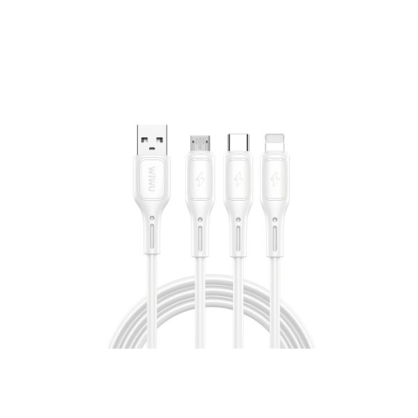 WIWU WU C045E STARLINK 3 1A USB A TO MICRO+USB C+IP 1 2M CABLE (WHITE)