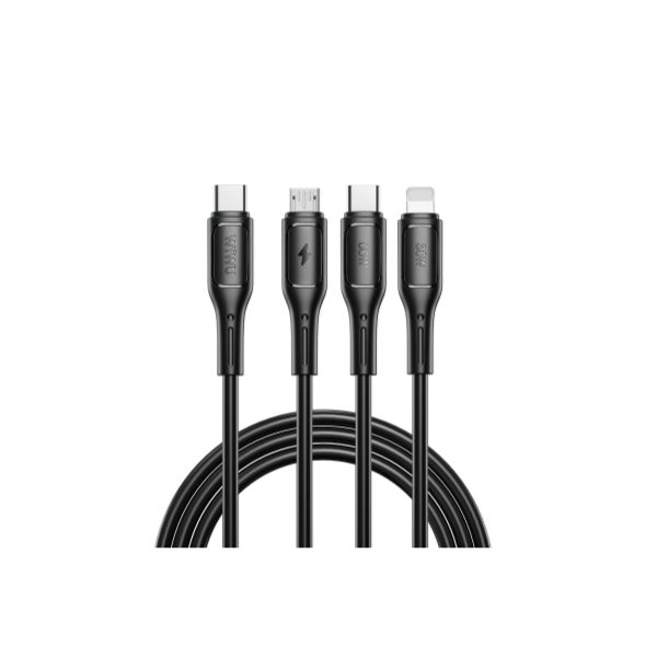 WIWU WU C046E STARLINK 3 1A USB C TO MICRO + USB C +IP 1 2M CABLE (BLACK)
